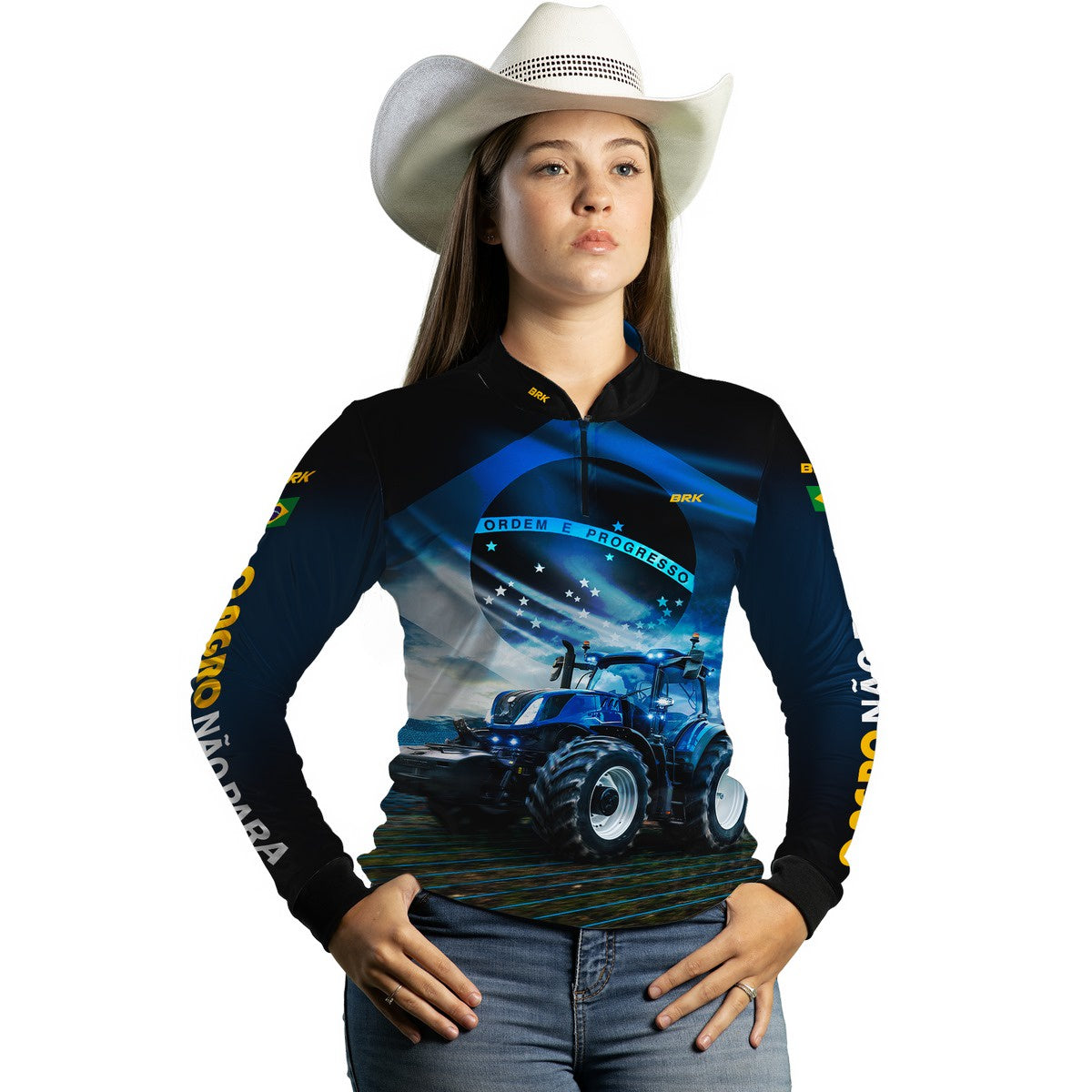 Camisa Feminina Agro Brk O Agro Não Para Azul Proteção Solar UV50+ - Brk Agro