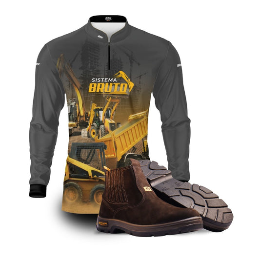 Kit Sistema é Bruto: Camisa Bobcat Construção Civil + Botina Marrom Agro Brk