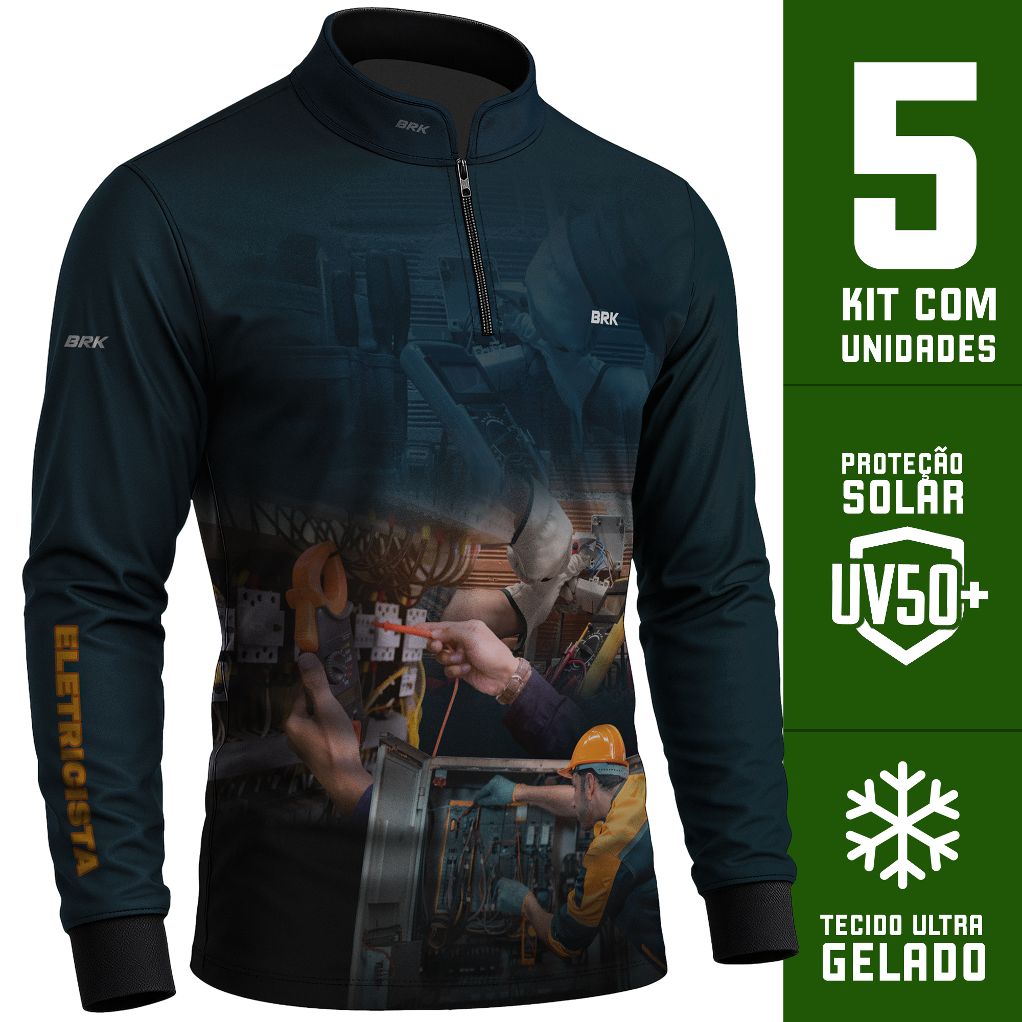 Kit 5 Camisas Uniforme Eletricista Manga Longa com Proteção UV50 - Brk Agro
