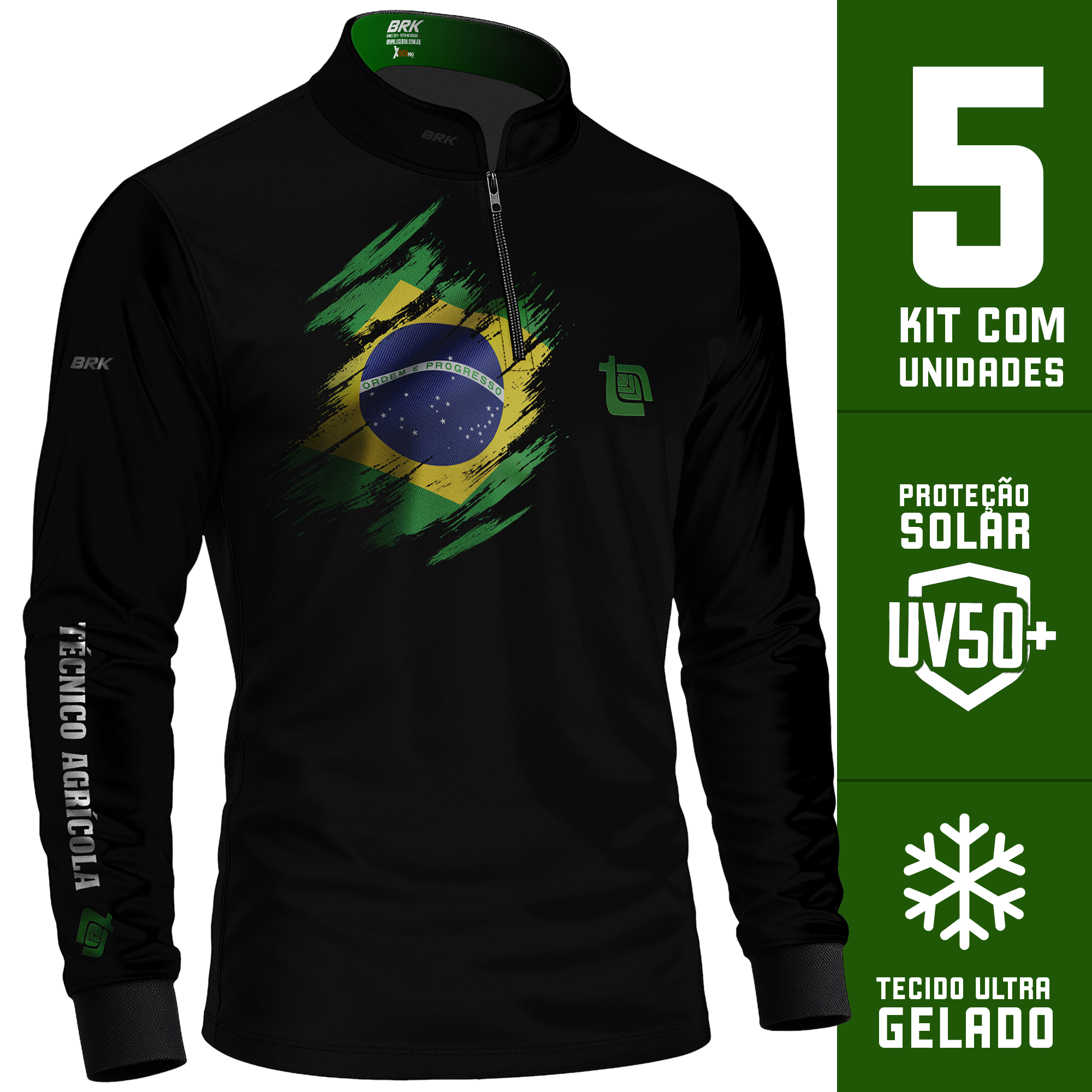 Kit 5 Camisas Tecnico Agrícola com Proteção Solar UV50+ - Brk Agro