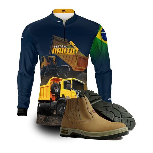 Kit Sistema é Bruto: Camisa Caminhão Basculante + Botina Bege Agro Brk