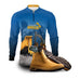 Kit Sistema é Bruto: Camisa Azul Caminhão Basculante e Retroescavadeira  + Botina Caramelo Agro Brk