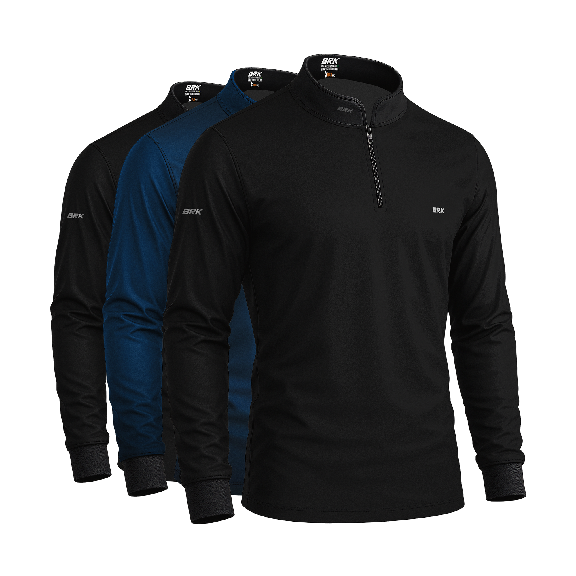 Kit Uniforme 3 Camisas Térmicas com Proteção Solar Preta e Azul - Brk Agro
