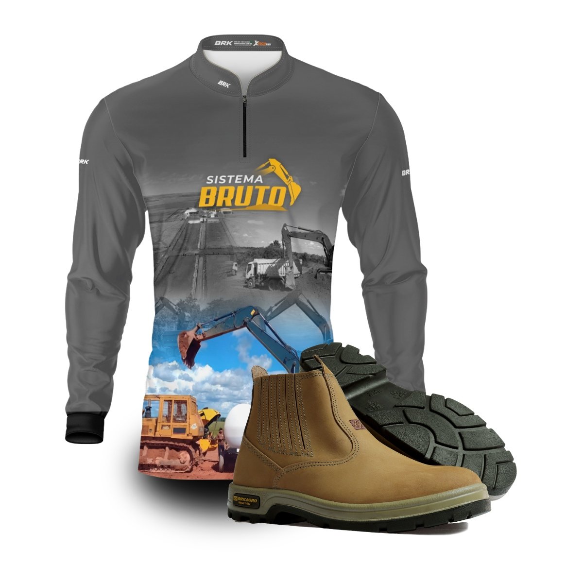 Kit Sistema é Bruto: Camisa Terraplanagem + Botina Bege Agro Brk