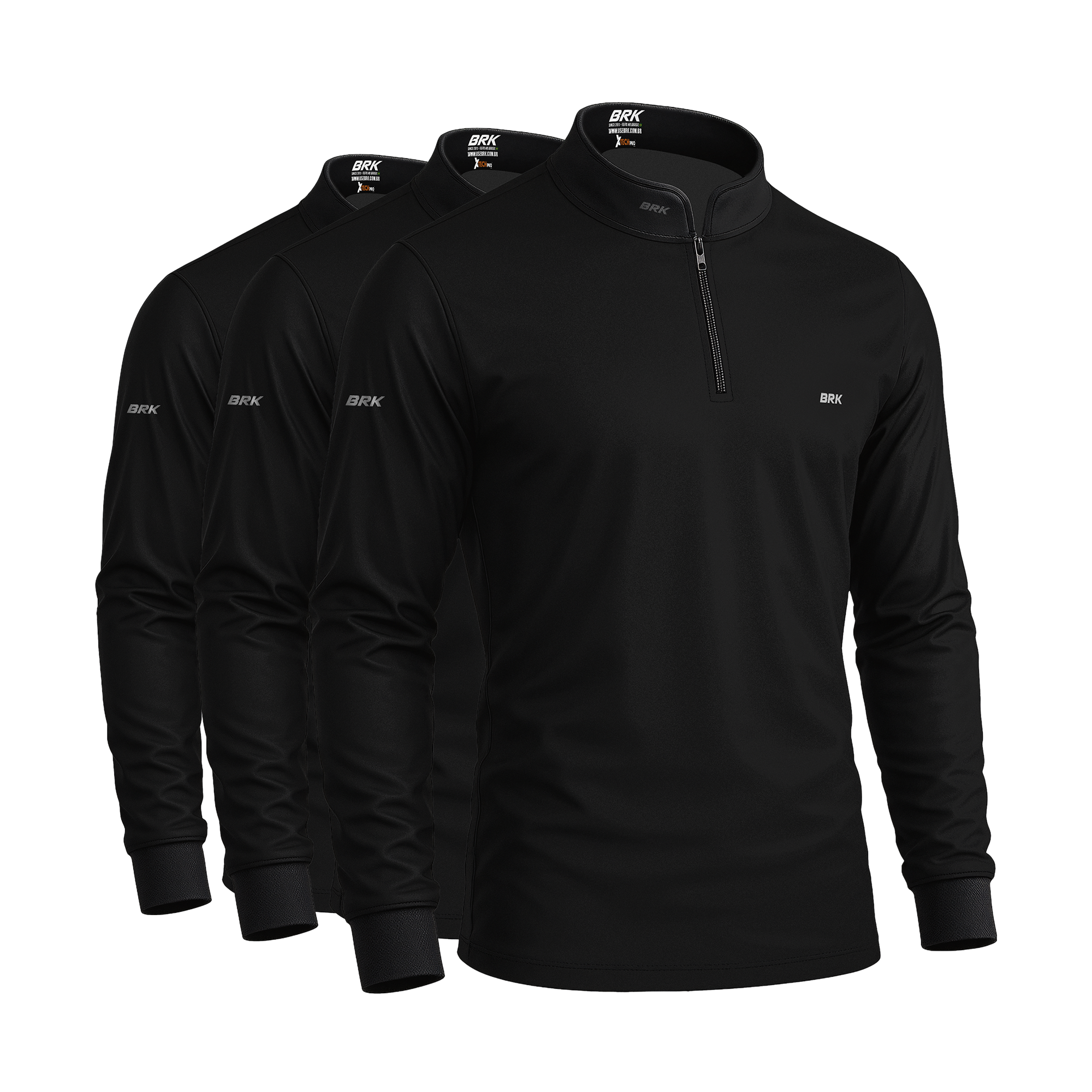 Kit Uniforme 3 Camisas Térmicas Básicas Pretas com Proteção Solar - Brk Agro