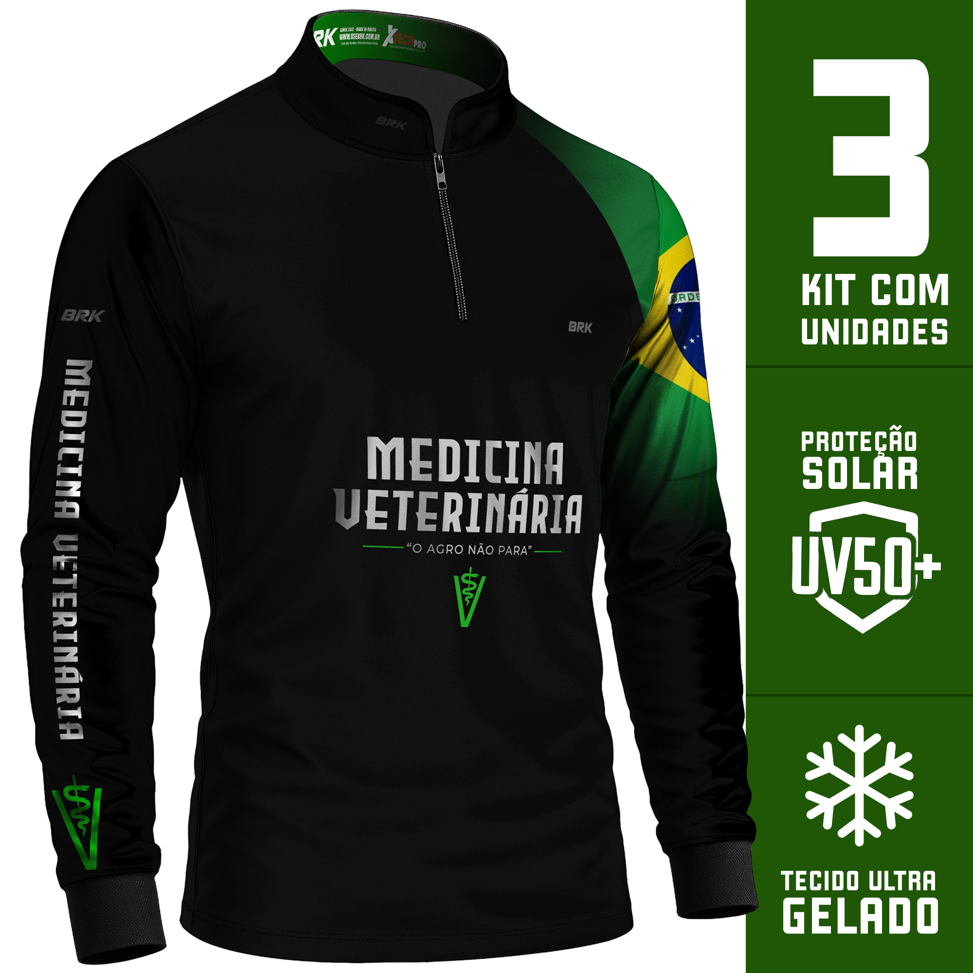 Kit 3 Camisas UV50 Uniforme Medicina Veterinária Manga Longa - Brk Agro