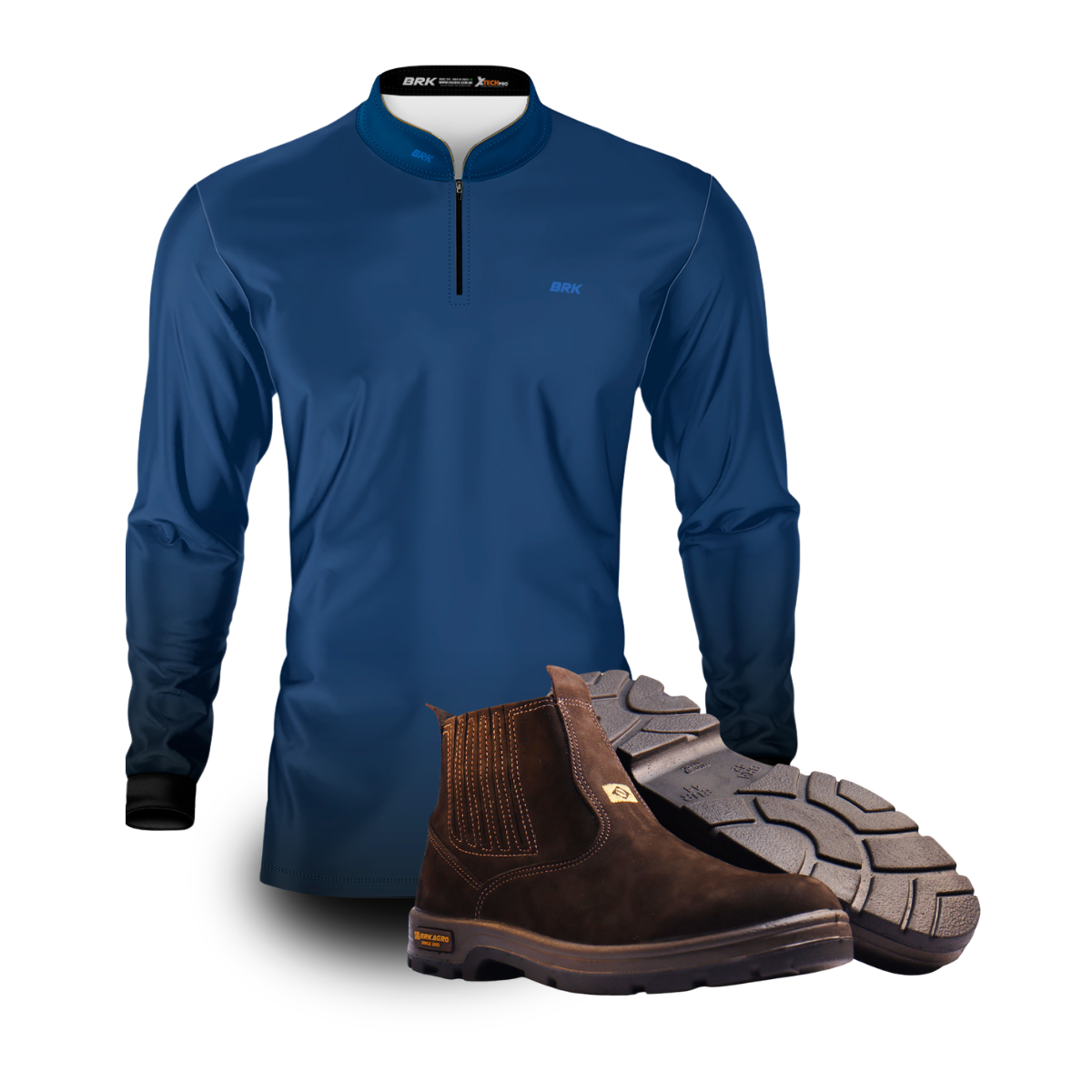 Kit Agro Brk: Camisa Básica Azul + Botina Couro Legítimo Chocolate - Brk Agro