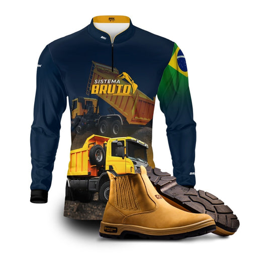 Kit Sistema é Bruto: Camisa Caminhão Basculante + Botina Caramelo Agro Brk