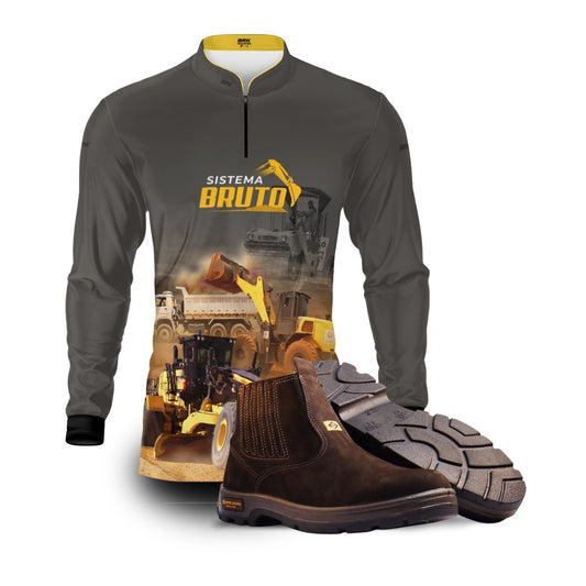 Kit Sistema é Bruto: Camisa Asfaltamento + Botina Marrom Agro Brk