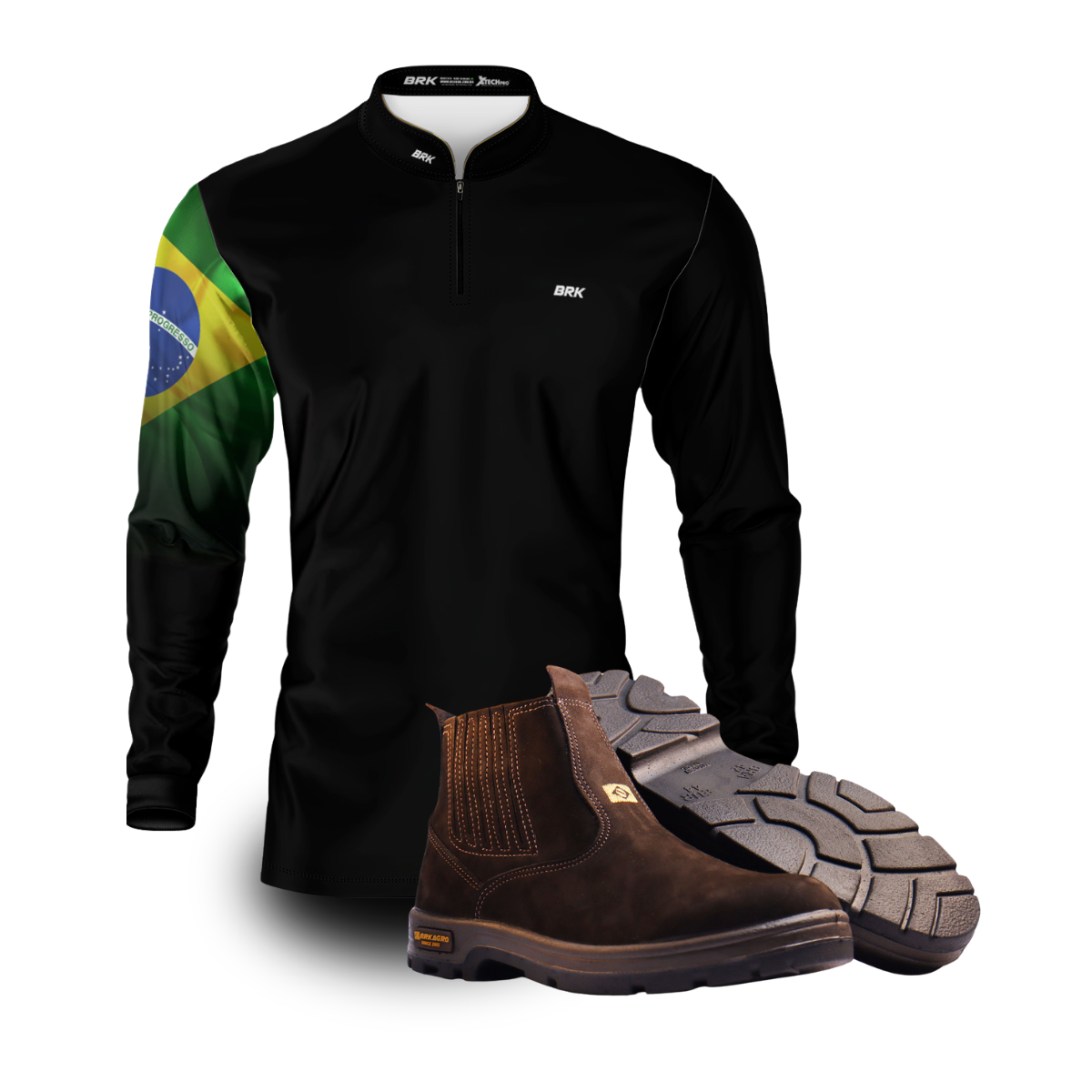 Kit Agro Brk: Camisa Bandeira do Brasil + Botina Couro Legítimo Chocolate - Brk Agro