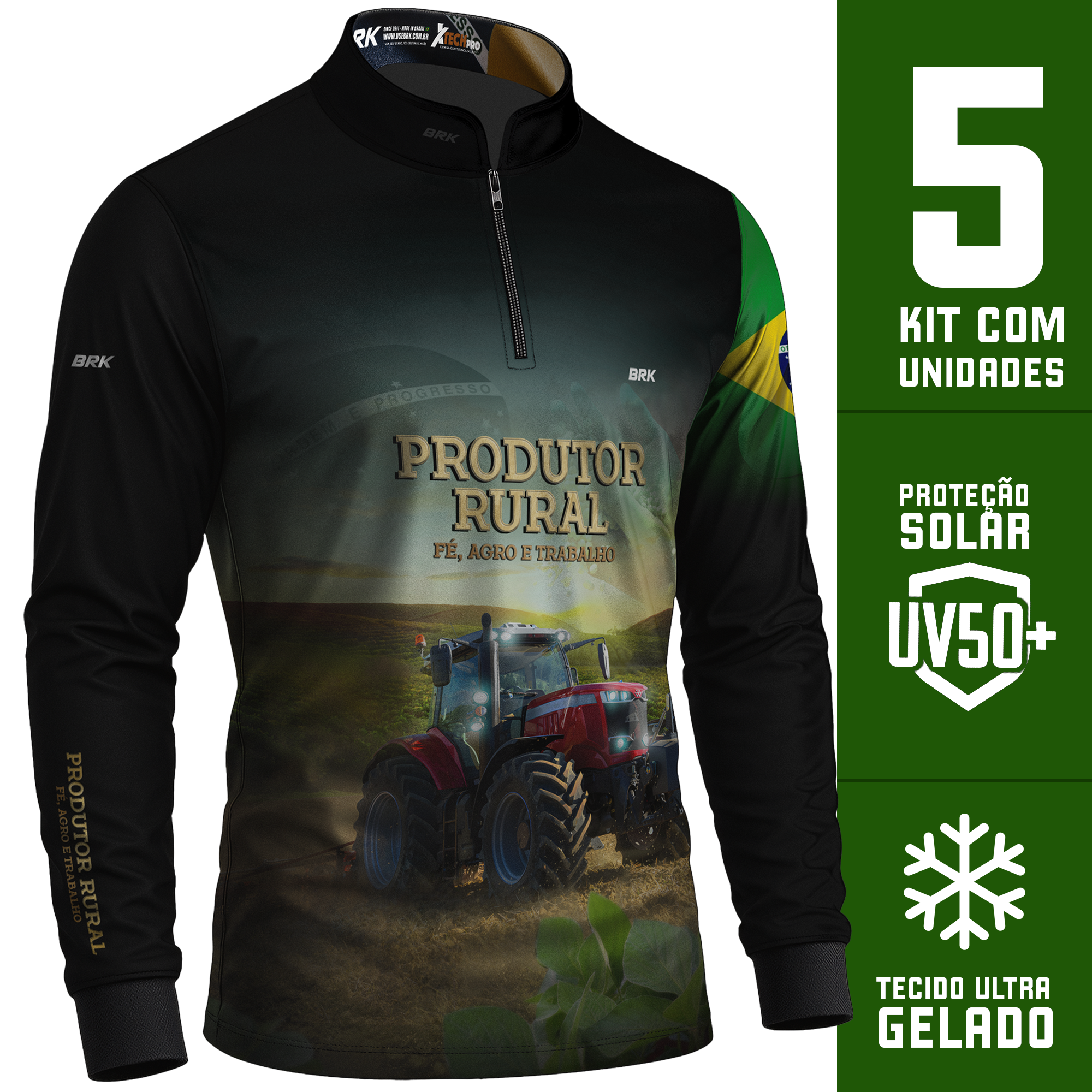 Kit 5 Camisas Produtor Rural com Proteção Solar UV50+ - Brk Agro