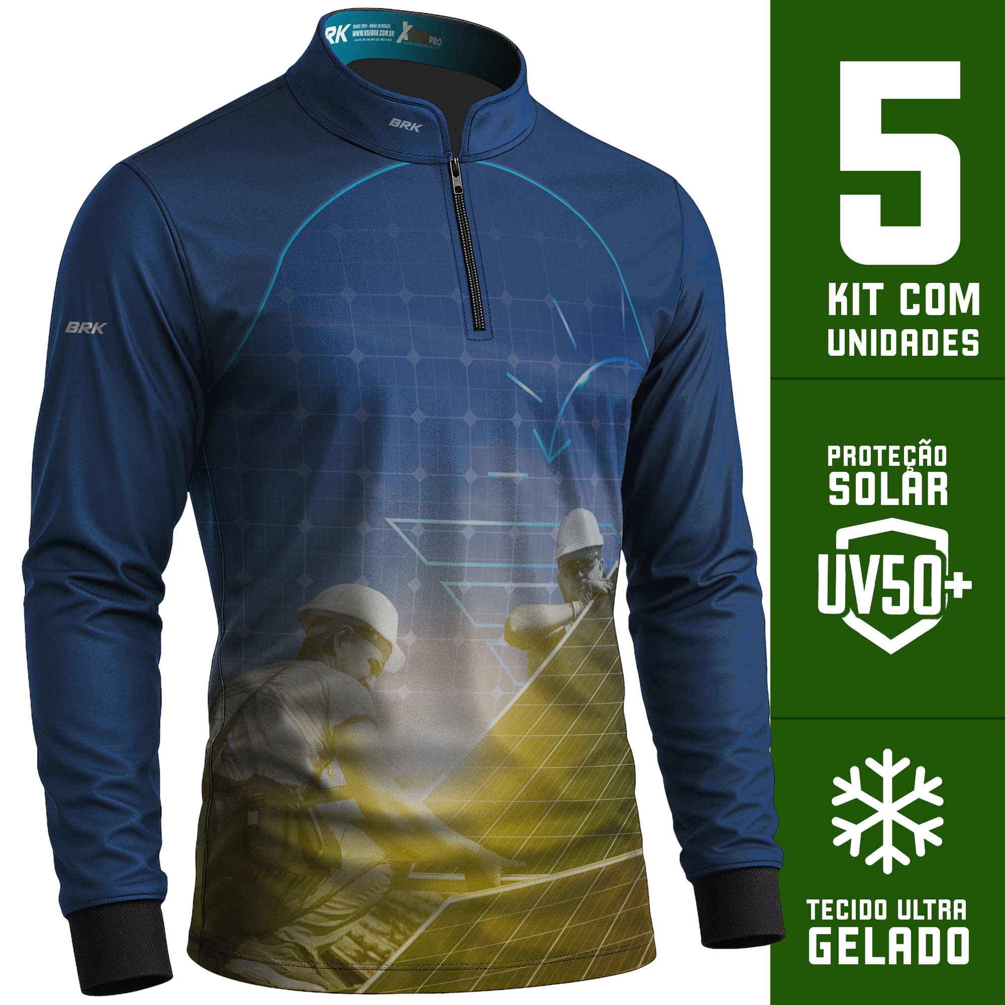 Kit 5 Camisas Uniforme UV50 Energia Solar Manga Longa - Brk Agro