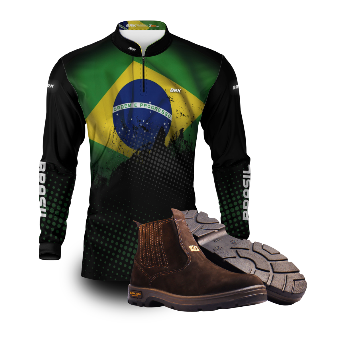 Kit Agro Brk: Camisa Brasil + Botina Couro Legítimo Chocolate - Brk Agro