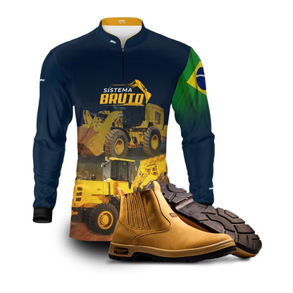Kit Sistema é Bruto: Camisa Carregadeira Wheel Loader + Botina Caramelo Agro Brk