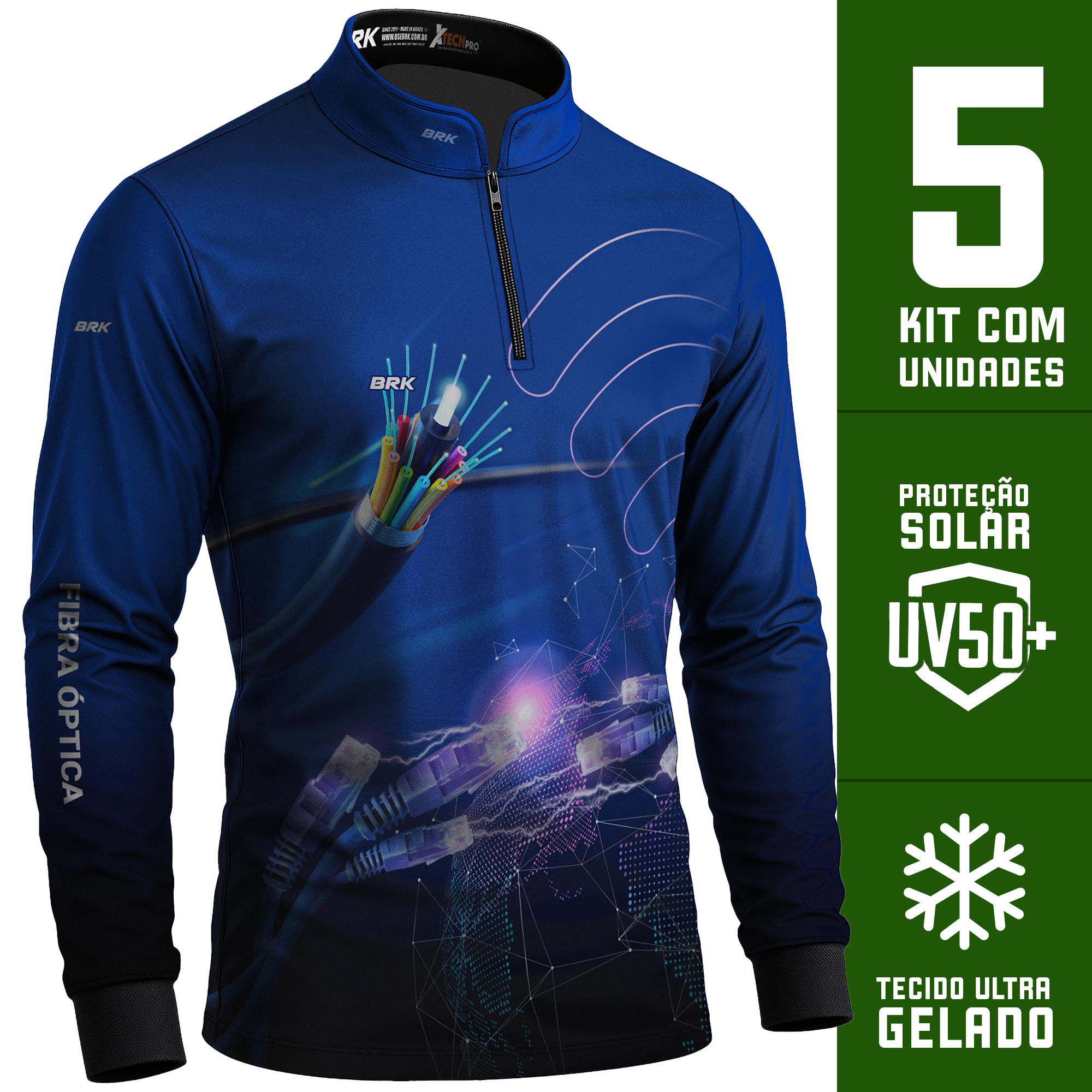 Kit 5 Camisas Tecnologia Fibra Óptica com Proteção Solar UV50+ - Brk Agro