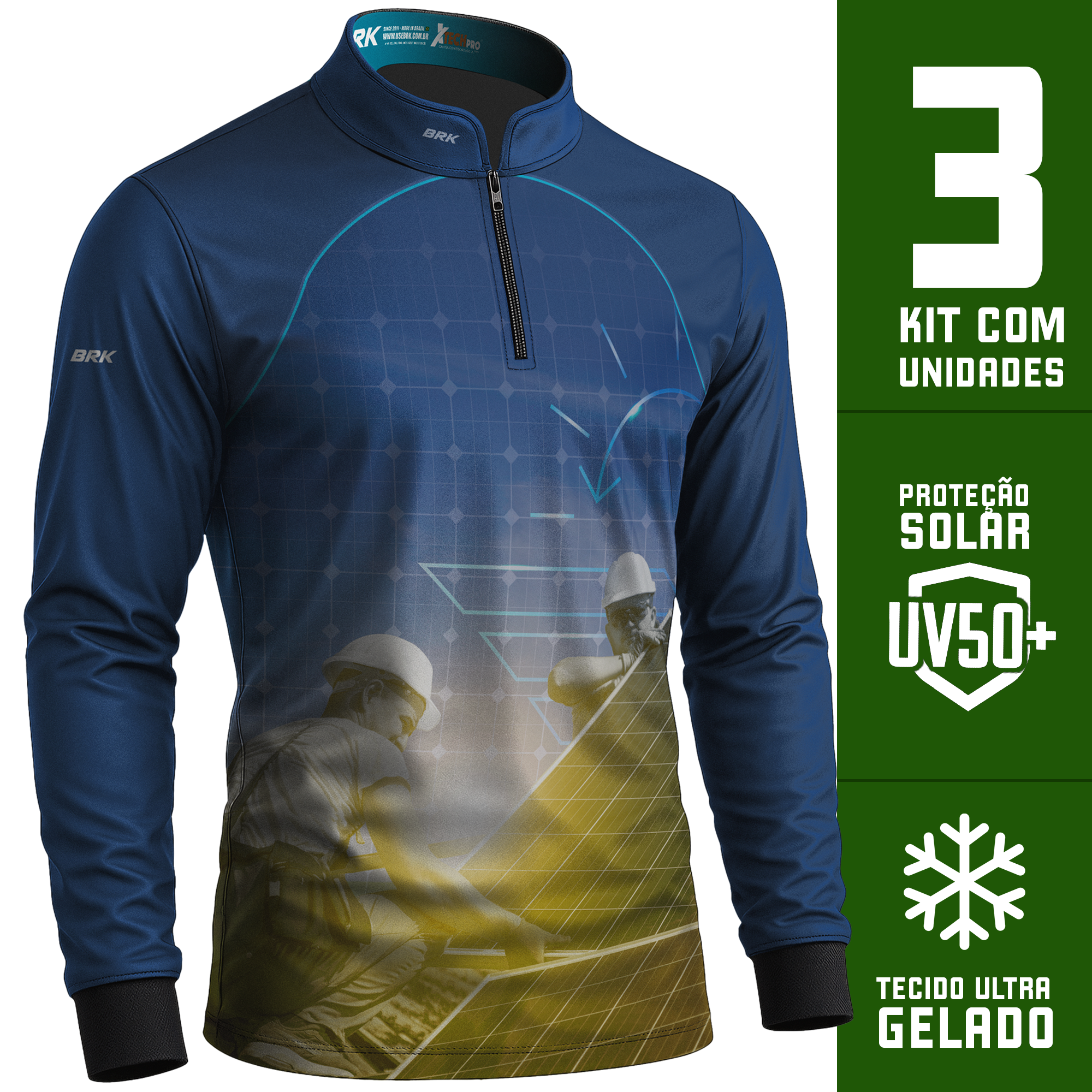 Kit 3 Camisas Uniforme UV50 Energia Solar Manga Longa - Brk Agro
