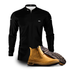 Kit Agro Brk: Camisa Básica Preta + Botina Couro Legítimo Caramelo - Brk Agro