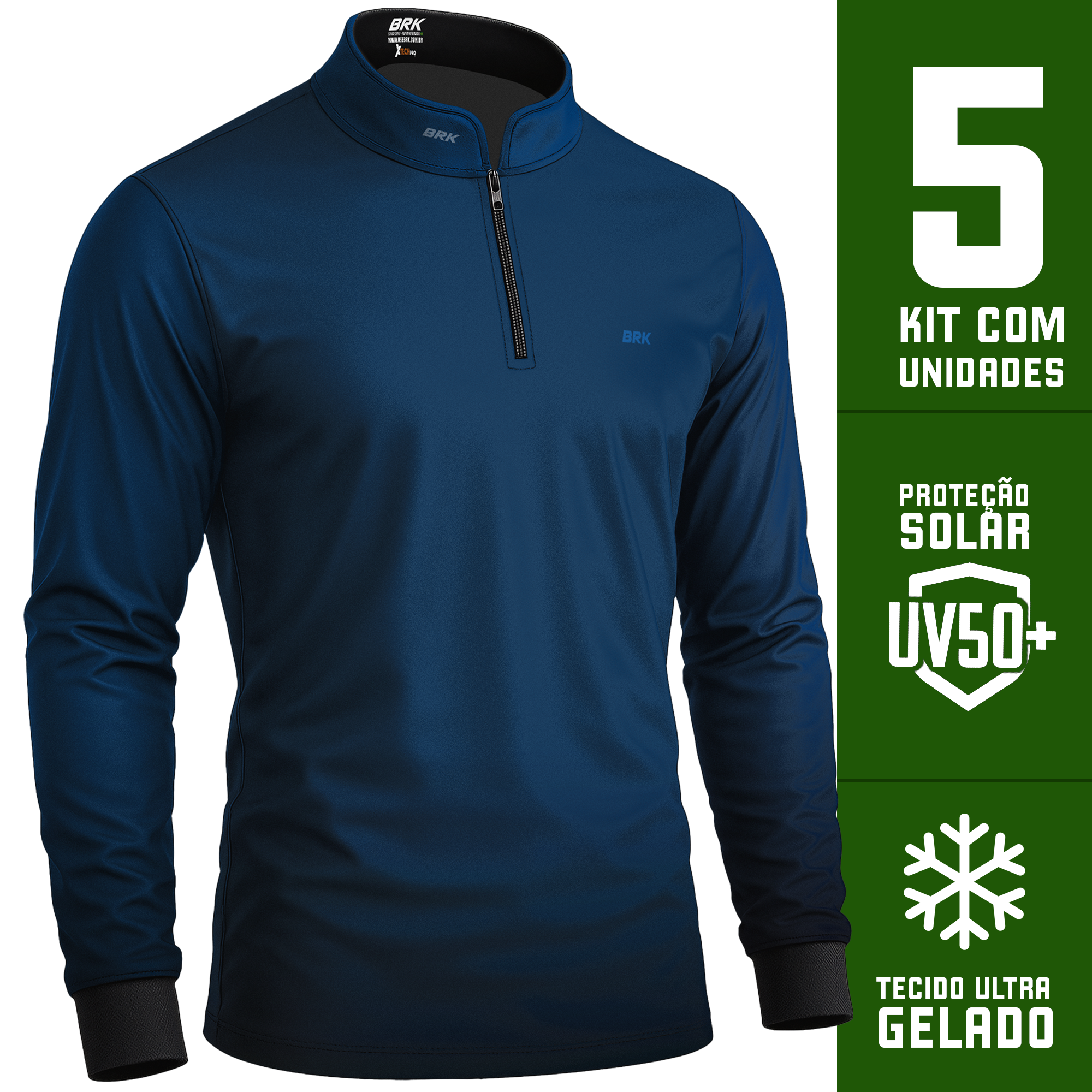 Kit 5 Camisas Térmicas Uniforme Manga Longa Basic Azul Naval - Brk Agro