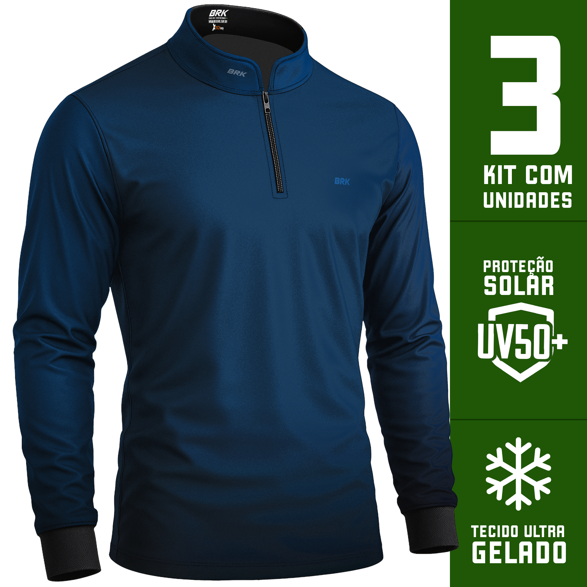 Kit Uniforme 3 Camisas Térmicas Azul com Proteção Solar - Brk Agro