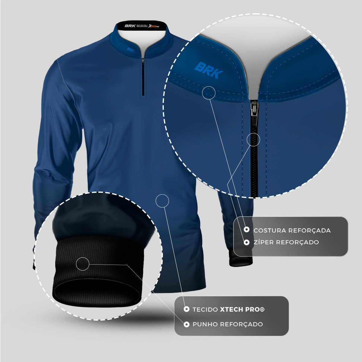 Kit Uniforme 3 Camisas Térmicas com Proteção Solar Preta e Azul - Brk Agro
