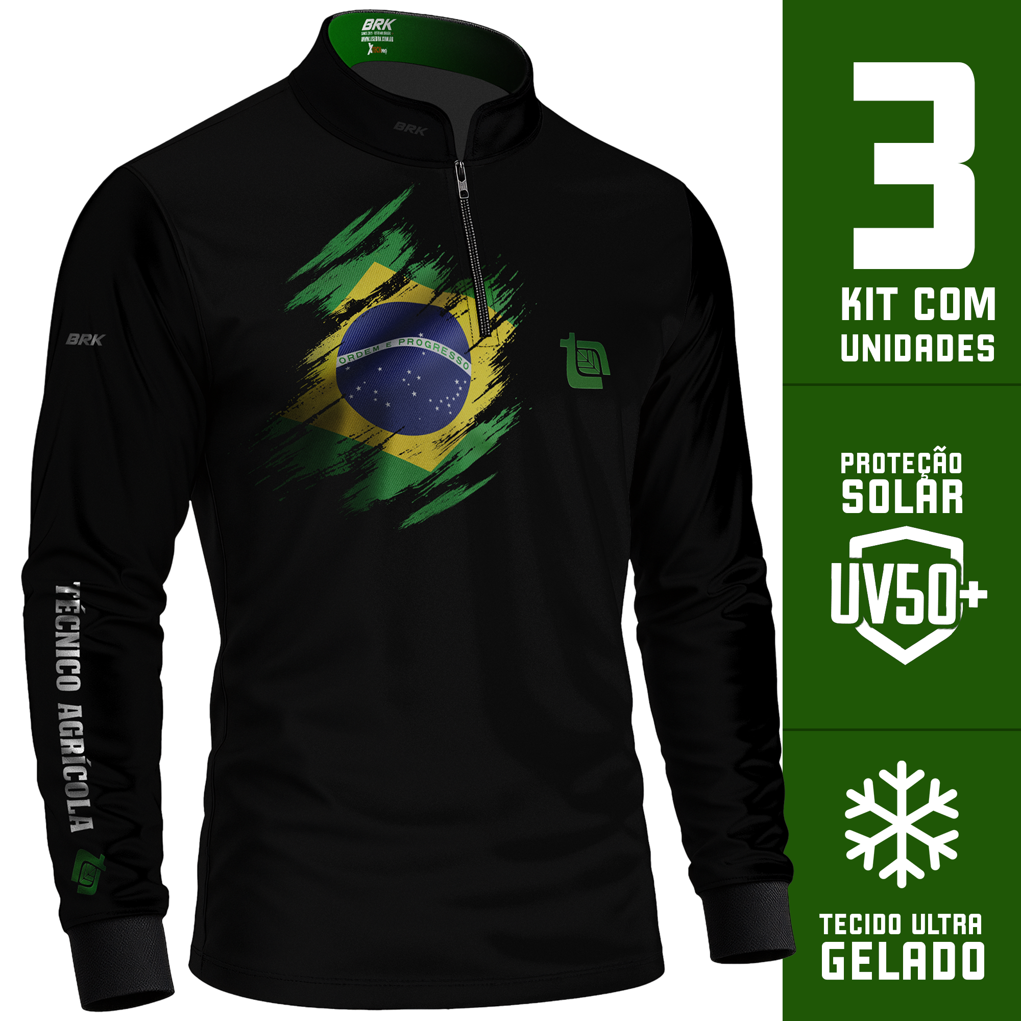 Kit 3 Camisas Tecnico Agrícola com Proteção Solar UV50+ - Brk Agro