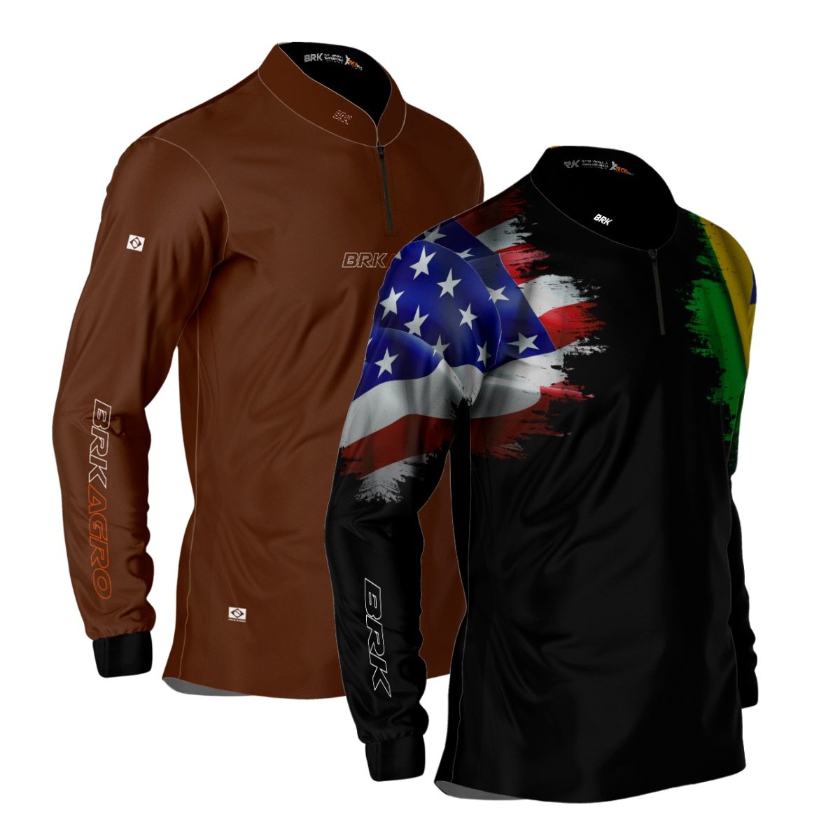Kit 2 Camisas Básicas Brk Marrom e Brasil EUA com Proteção UV50+ - Brk Agro