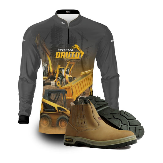 Kit Sistema é Bruto: Camisa Bobcat Construção Civil + Botina Bege Agro Brk
