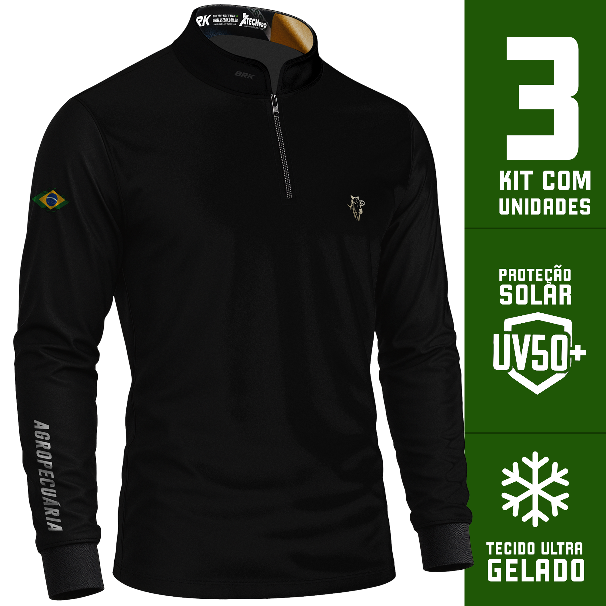 Kit Uniforme 3 Camisas Térmicas Agropecuária com Proteção Solar - Brk Agro