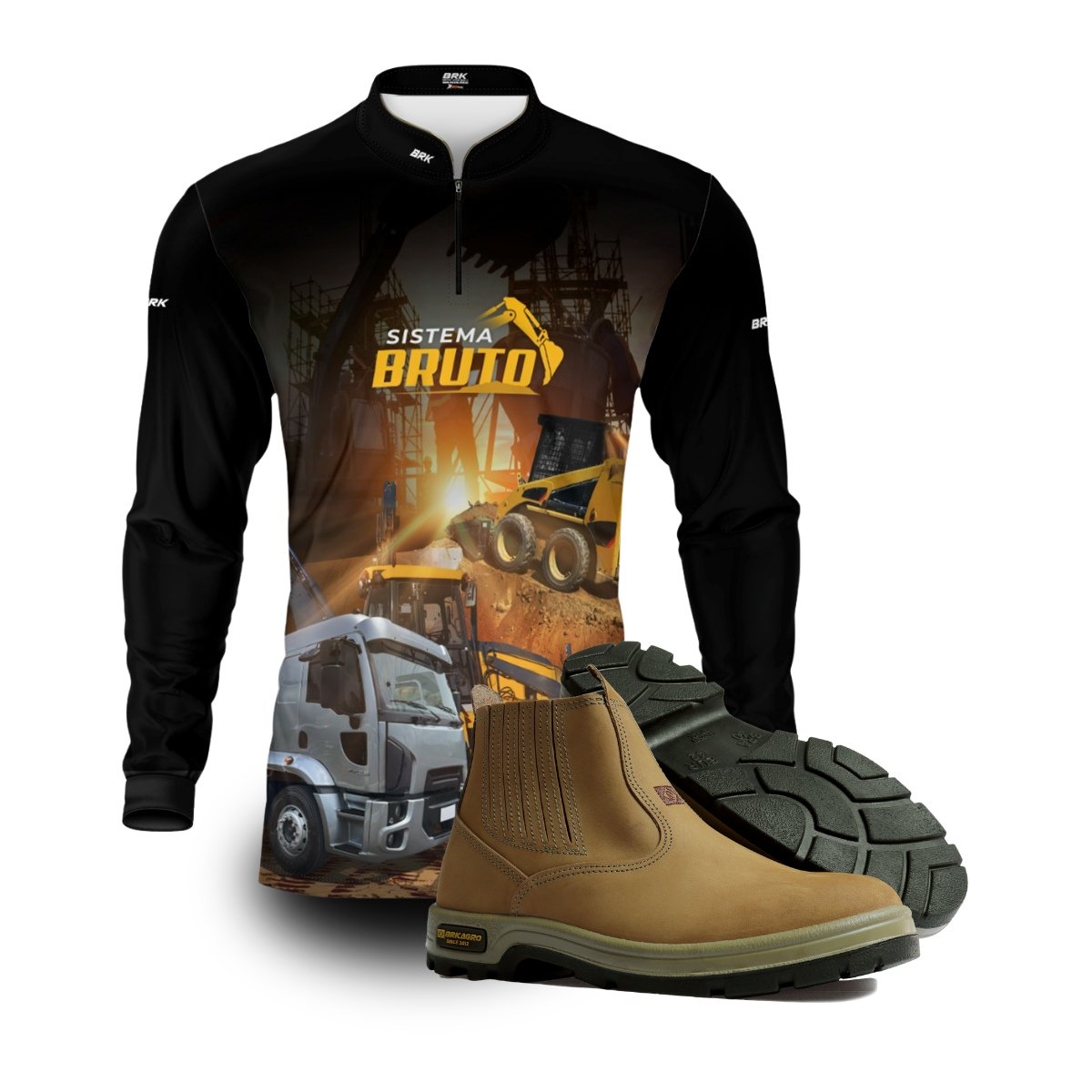 Kit Sistema é Bruto: Camisa Caminhão Basculante + Botina Bege Agro Brk
