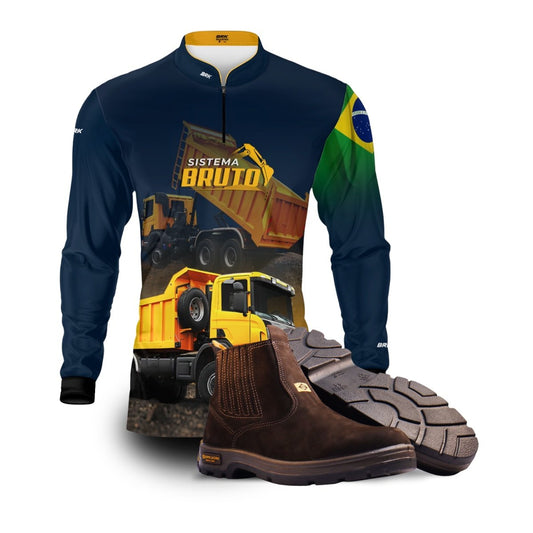 Kit Sistema é Bruto: Camisa Caminhão Basculante + Botina Marrom Agro Brk