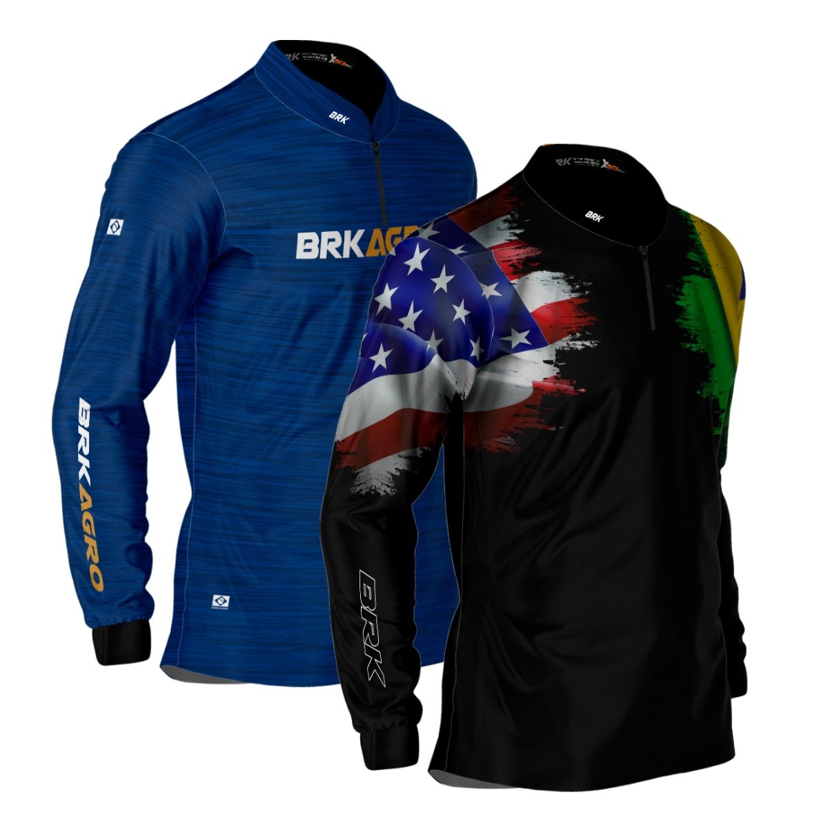 Kit 2 Camisas Básicas Brk Brasil EUA Mescla Azul com Proteção UV50+ - Brk Agro