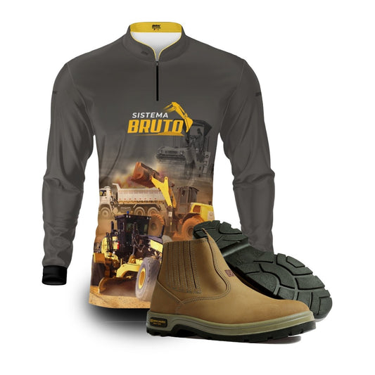 Kit Sistema é Bruto: Camisa Asfaltamento + Botina Bege Agro Brk