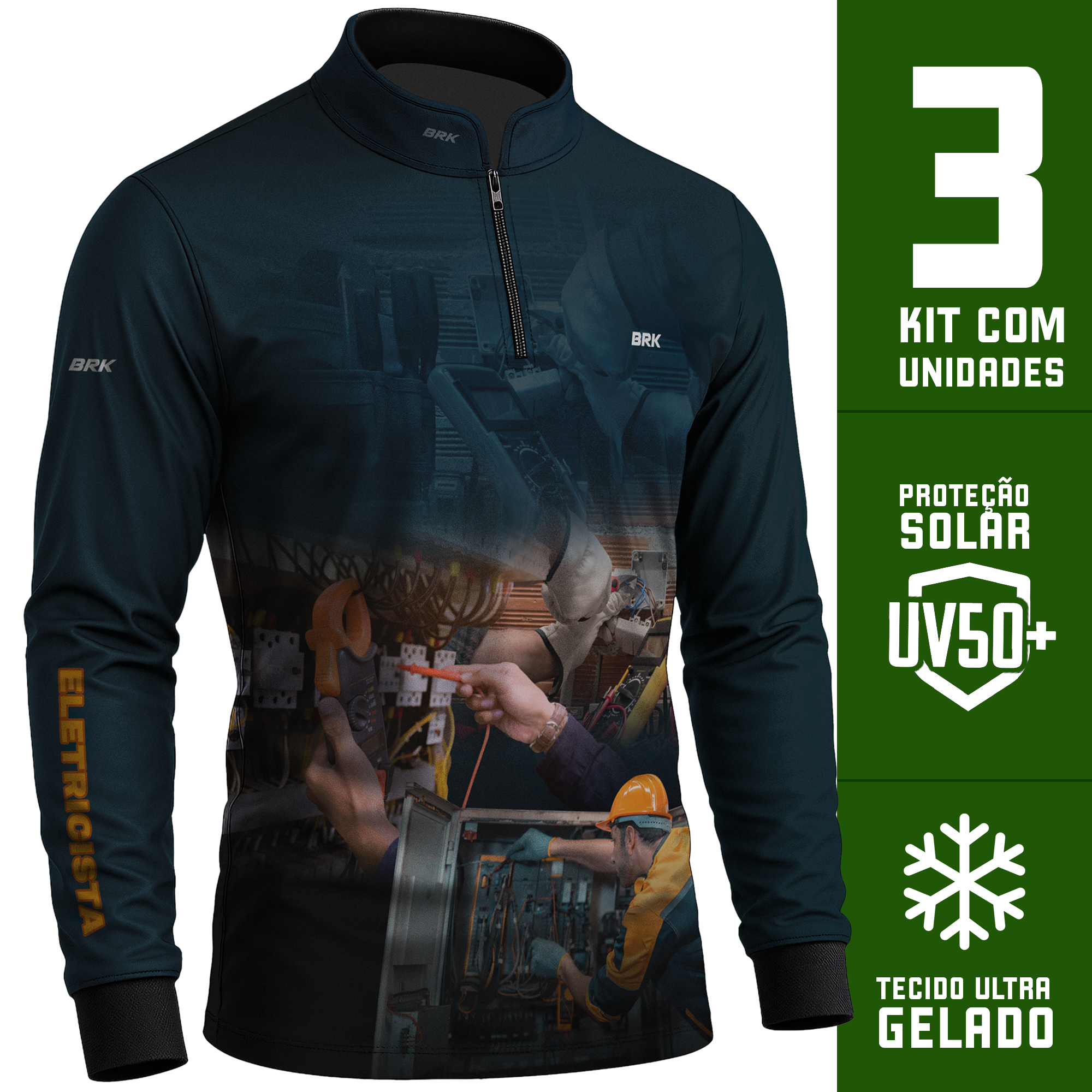 Kit Uniforme 3 Camisas Térmicas Básicas Pretas com Proteção Solar - Brk Agro