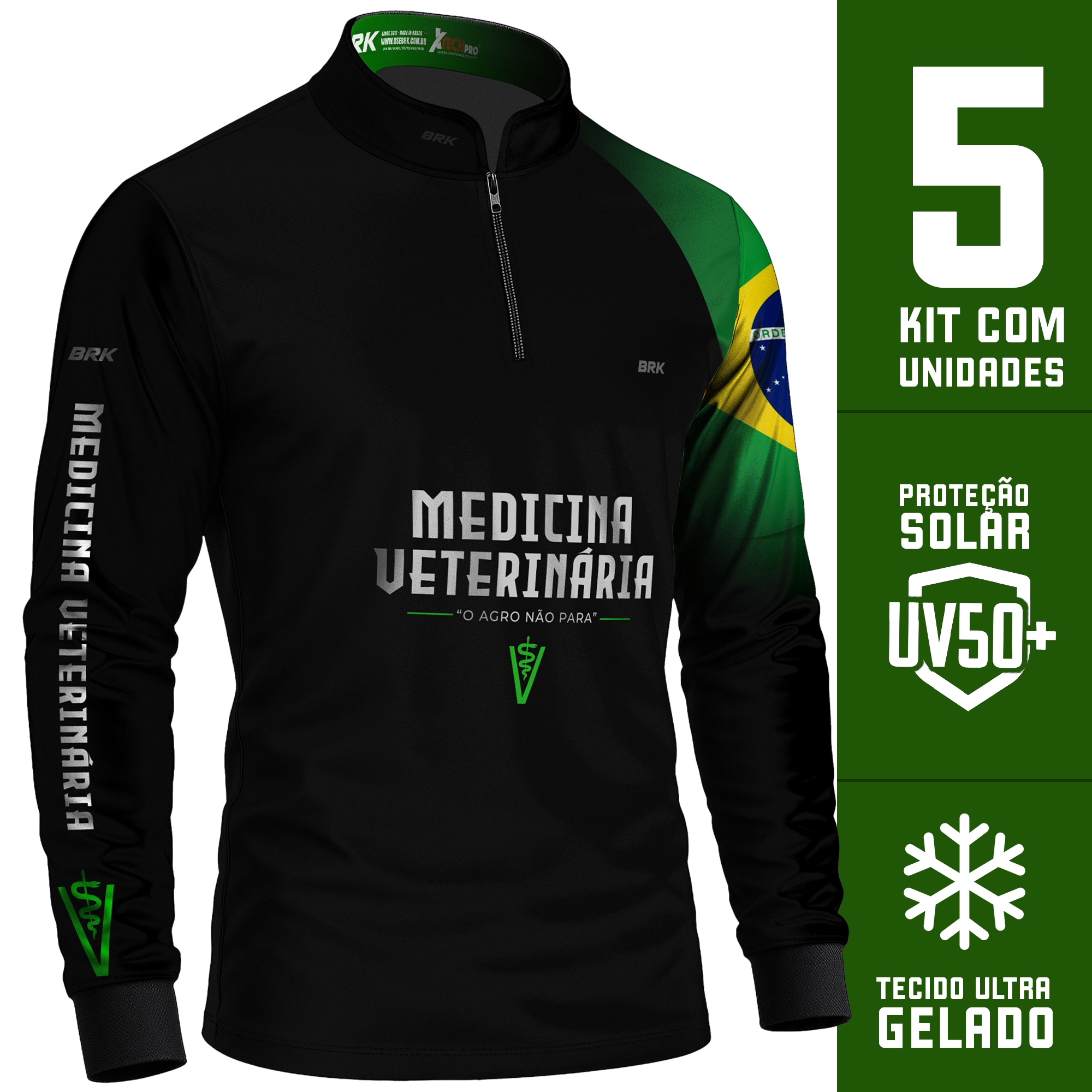 Kit 5 Camisas Medicina Veterinária com Proteção Solar UV50+ - Brk Agro