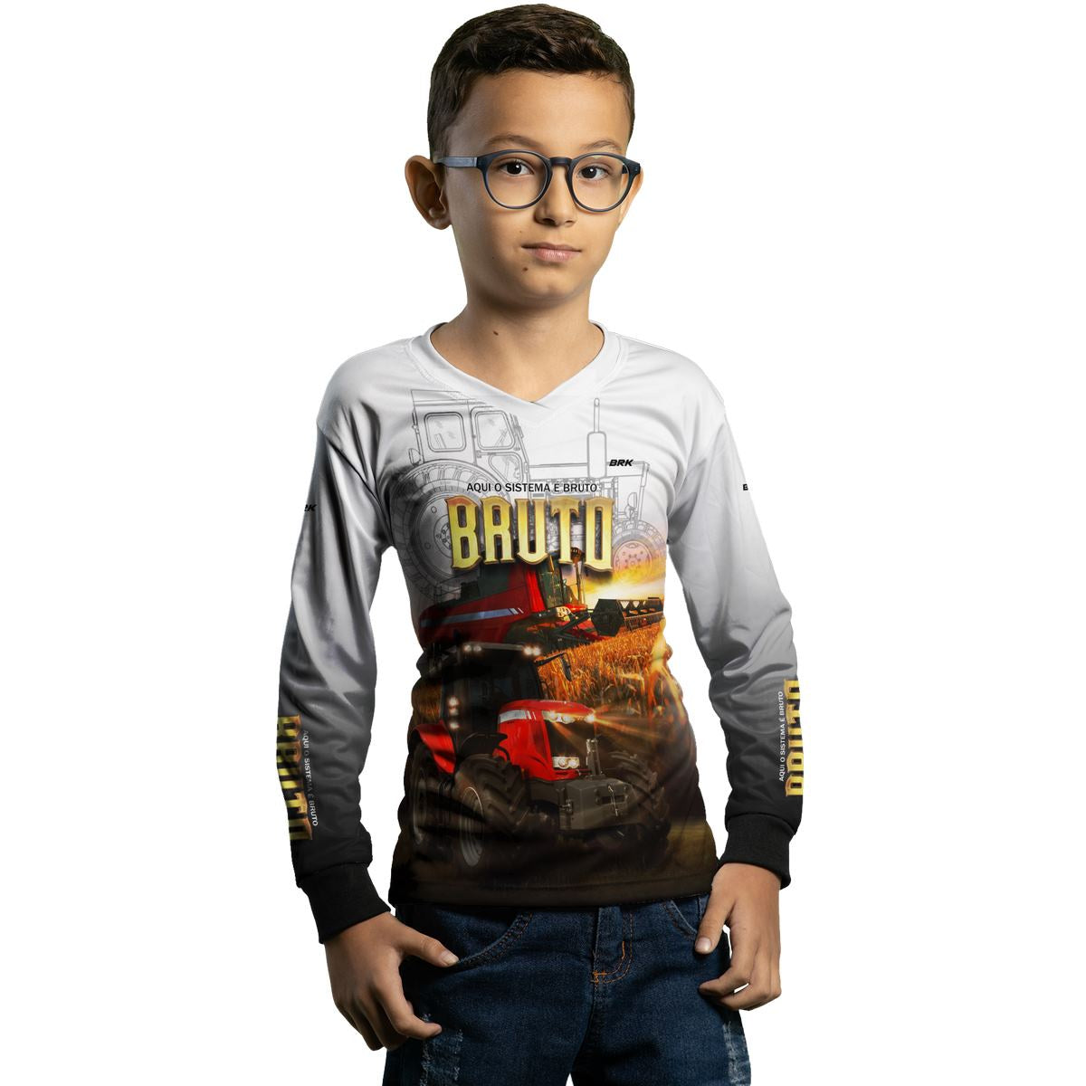 Camisa Agro Brk Aqui Sistema é Bruto Trator Vermelho com Proteção Solar UV50+ - Brk Agro