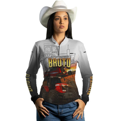 Camisa Agro Brk Aqui Sistema é Bruto Trator Vermelho com Proteção Solar UV50+ - Brk Agro