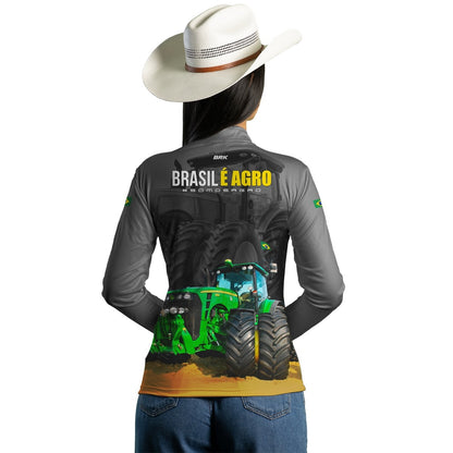 Camisa Agro Brk Cinza Brasil é Agro com Proteção Solar UV50+ - Brk Agro