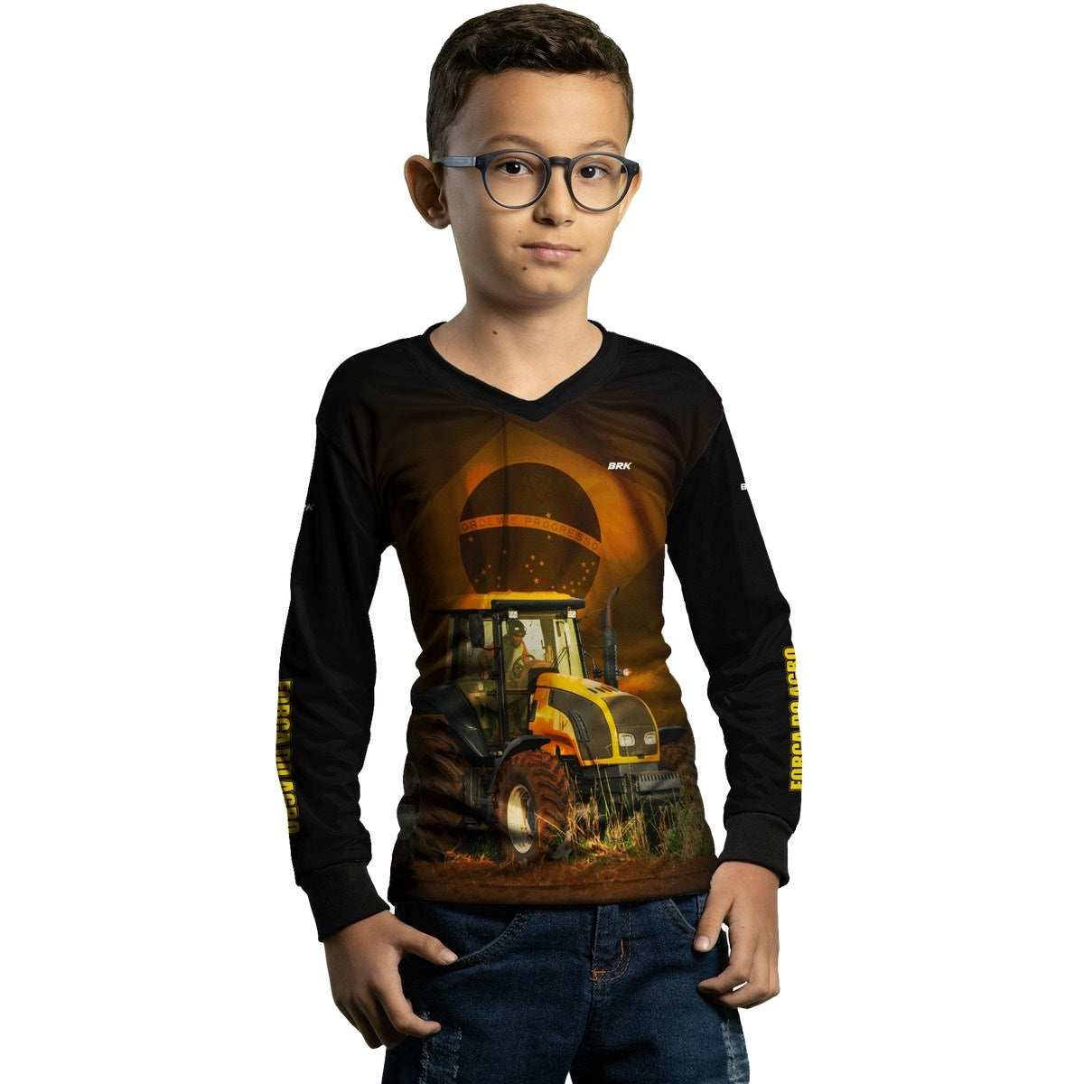 Camisa Agro Brk Trator Amarelo Bandeira do Brasil com Proteção Solar UV50+ - Brk Agro