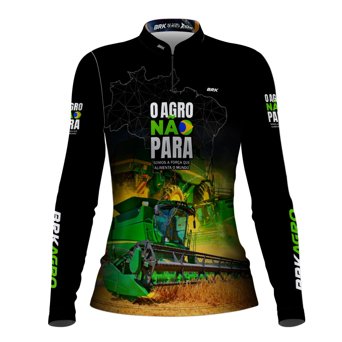 Camisa Feminina Agro Brk O Agro Não Para Trator Verde com UV50+ - Brk Agro