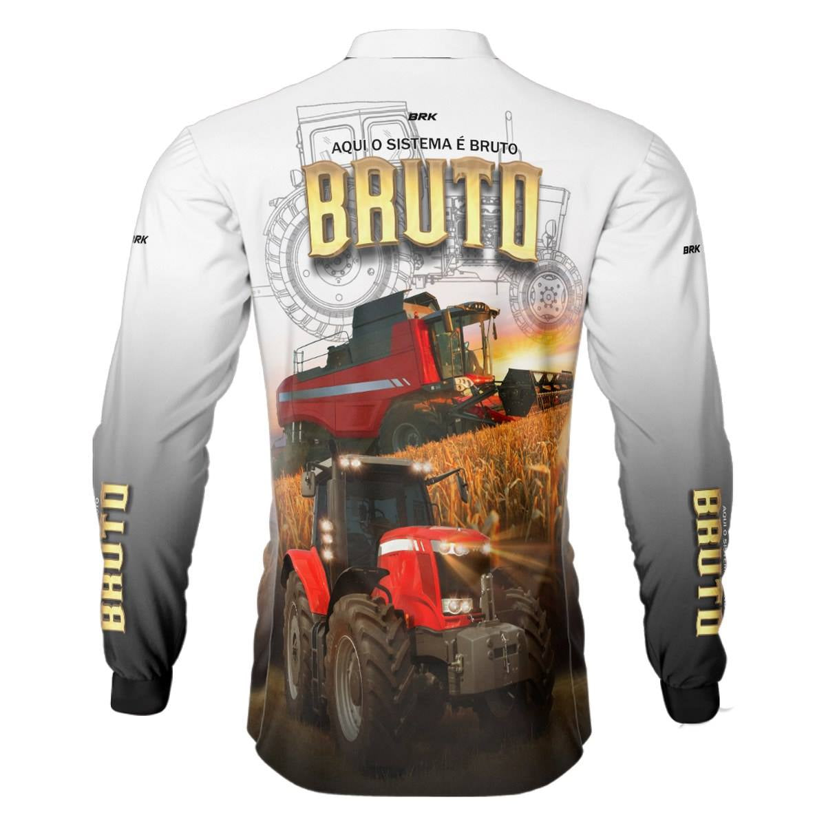 Camisa Agro Brk Aqui Sistema é Bruto Trator Vermelho com Proteção Solar UV50+ - Brk Agro
