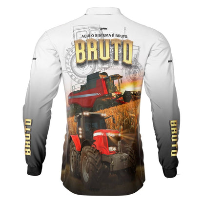 Camisa Agro Brk Aqui Sistema é Bruto Trator Vermelho com Proteção Solar UV50+ - Brk Agro