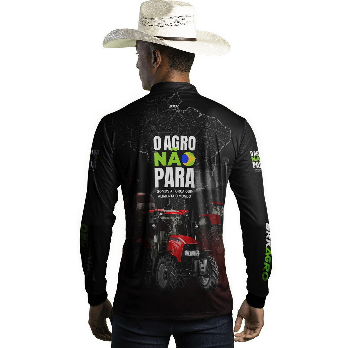 Camisa Agro Brk O Agro Não Para Preta e Vermelho com UV50+ - BRK AGRO