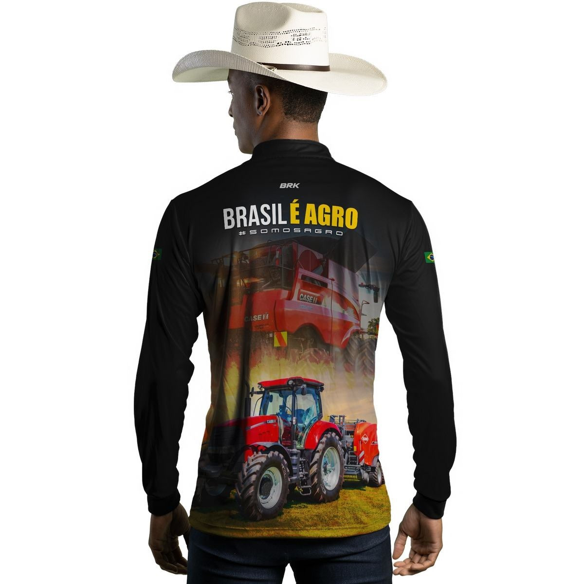 Camisa Agro Brk Trator Vermelho Brasil é Agro com Proteção Solar UV50+ - Brk Agro