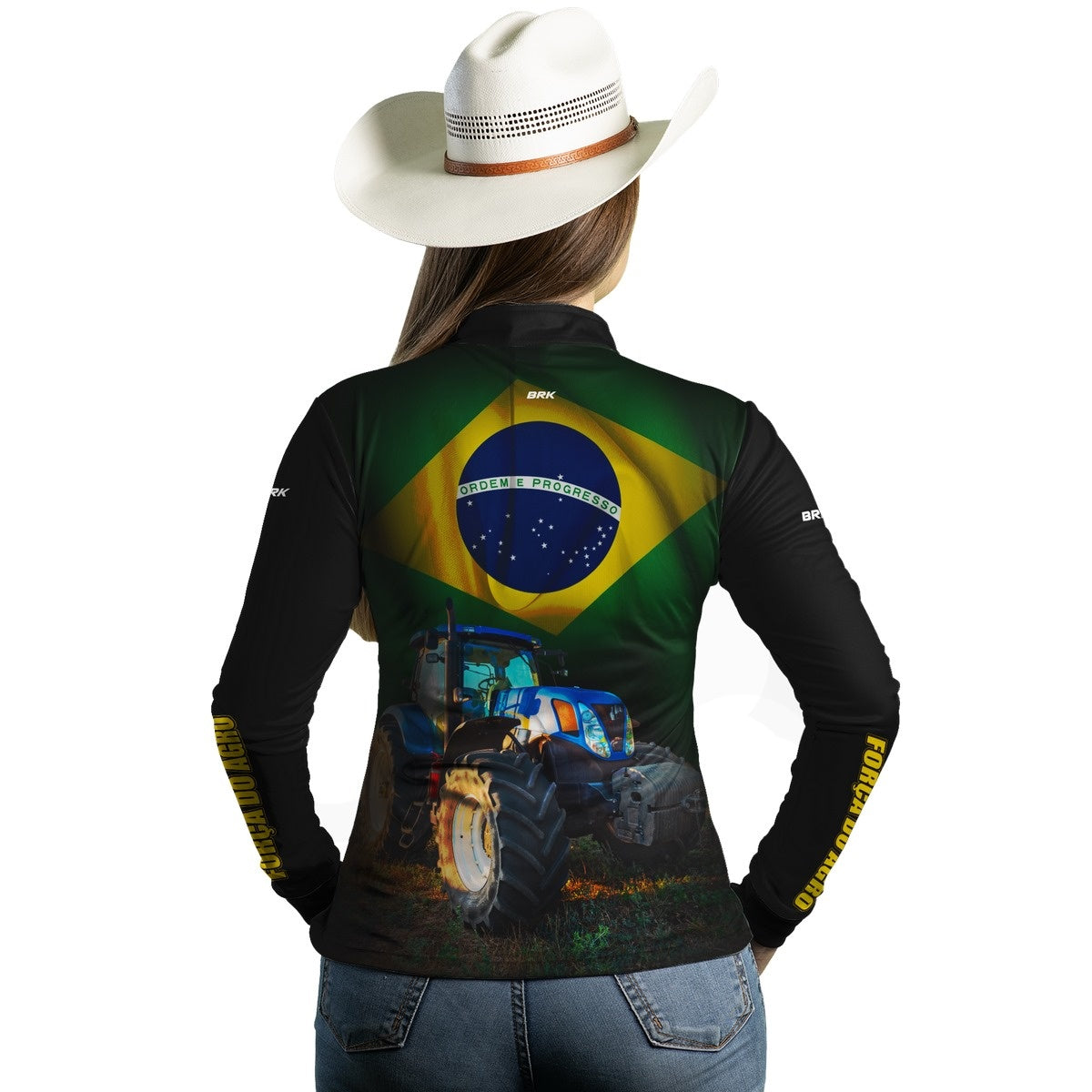 Camisa Agro Brk Trator Azul Bandeira do Brasil com Proteção Solar UV50+ - Brk Agro