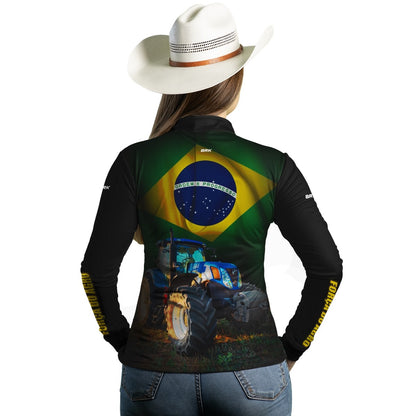 Camisa Agro Brk Trator Azul Bandeira do Brasil com Proteção Solar UV50+ - Brk Agro