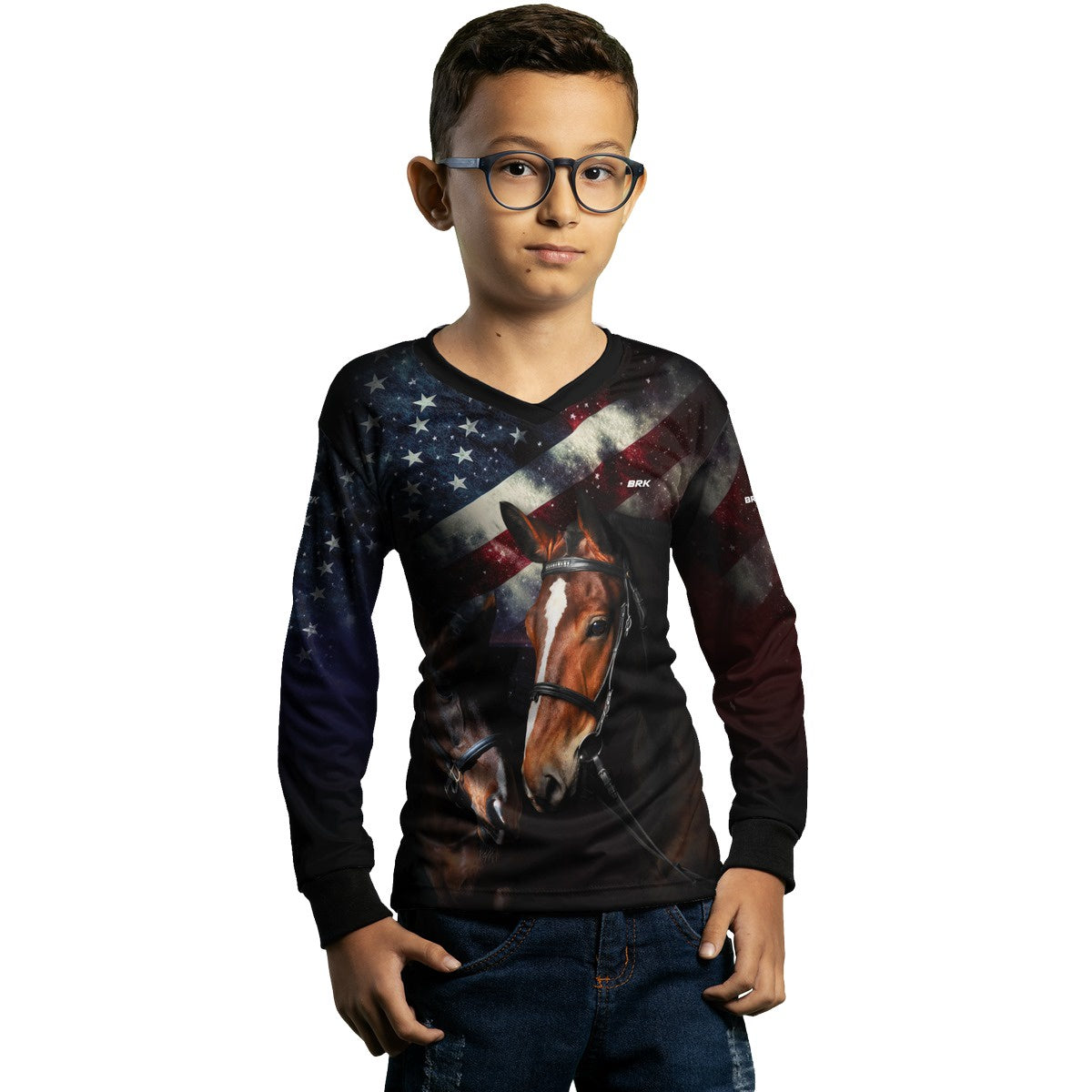 Camisa Infantil Agro Brk Quarto de Milha e Bandeira dos Estados Unidos com Proteção Solar UV50+ - Brk Agro