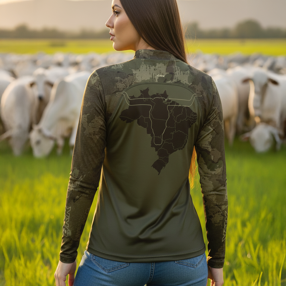 Camisa Agro Feminina Brk Camuflado Long Horn com Proteção Solar UV50+ - Brk Agro