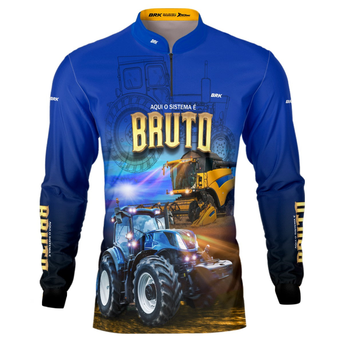 Camisa Agro Brk Sistema é Bruto Trator Azul com UV50+ - Brk Agro
