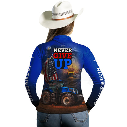 Camisa Agro Brk Azul Trator Never Give Up com Proteção Solar UV50+ - Brk Agro