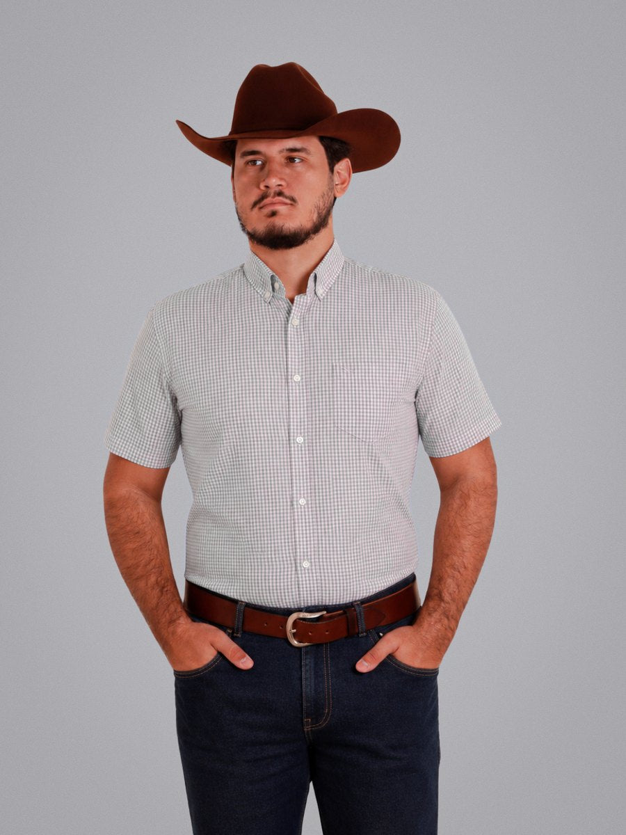 Camisa Xadrez Farm Bege - Manga Curta - Brk Agro